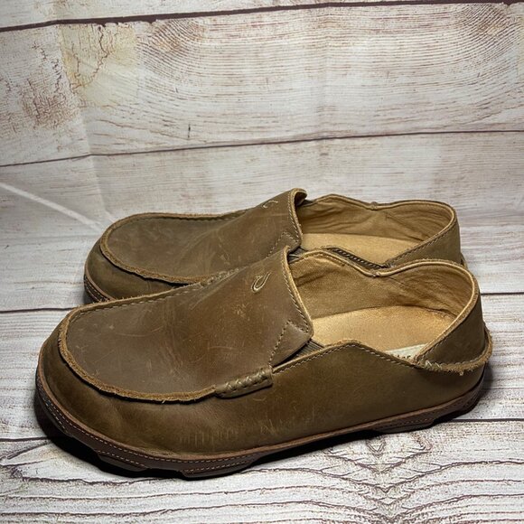 OLUKAI Moloa Men's Size 9.5 Leather Brown Slip On Shoes 10128-2733 Drop Heel - Picture 2 of 7